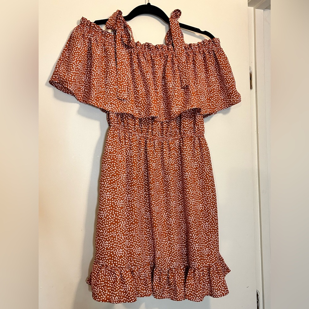 Daytrip Polka Dot Romper, off the shoulder with tie strap size L